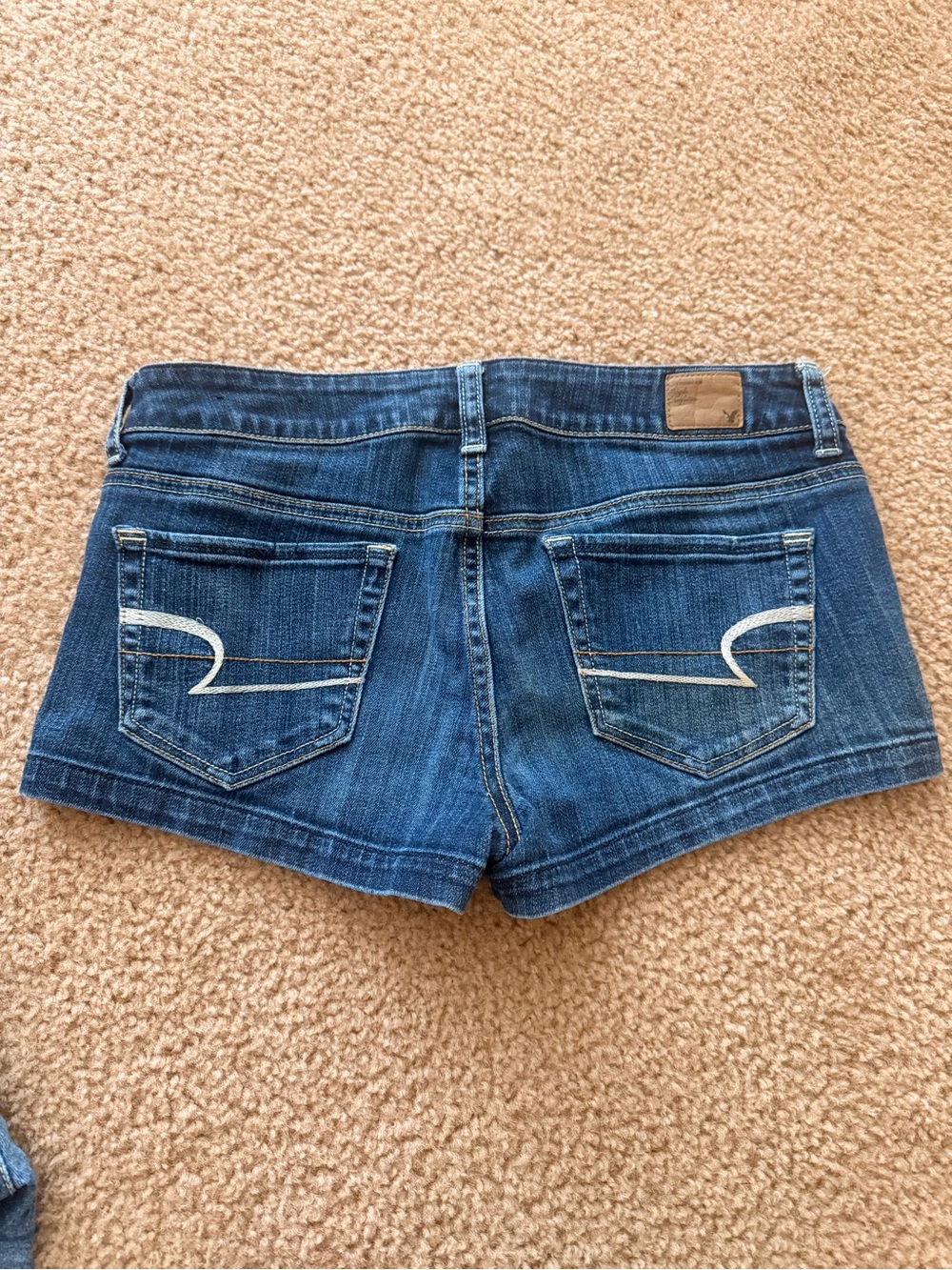 American Eagle Outfitters Blue Denim Shortie Shorts with Back Pocket Stitching